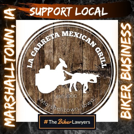 Motorcycle-friendly business badge for La Carreta Mexican Grill in Marshalltown, Iowa