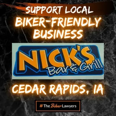 Biker-Friendly Business Badge for Nicks' Bar and Grill, Cedar Rapids Iowa