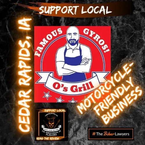 Motorcycle-Friendly Business Badge for O's Grill in Cedar Rapids, Iowa