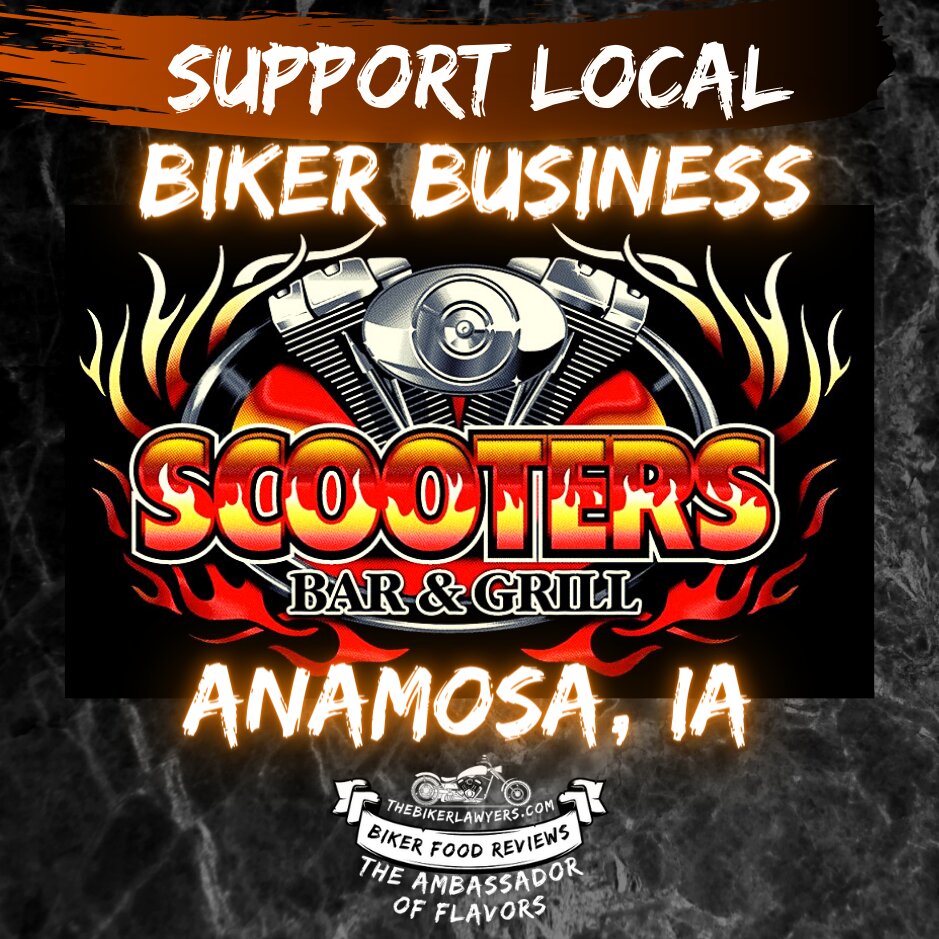 The Biker Lawyers Biker Friendly Business Badge for Scooters Bar & Grill in Anamosa Iowa