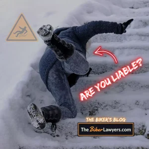 Image of a person slipping on snow-covered stairs to promote an article about slip and fall liability