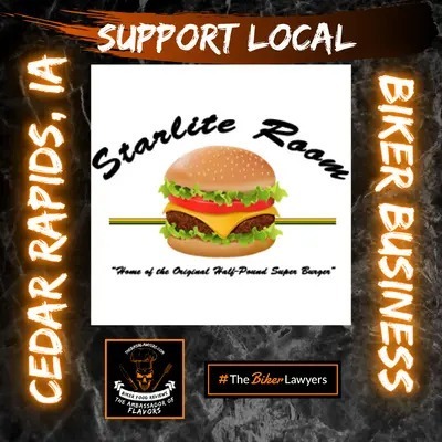 Motorcycle-friendly business badge for The Starlite Room in Cedar Rapids, Iowa