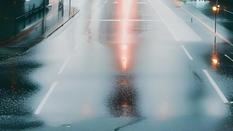 A wet city road after rain