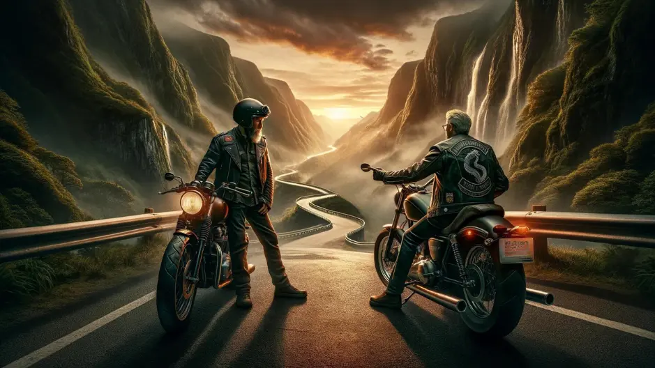 Two motorcyclists on The Dragon's Tail road