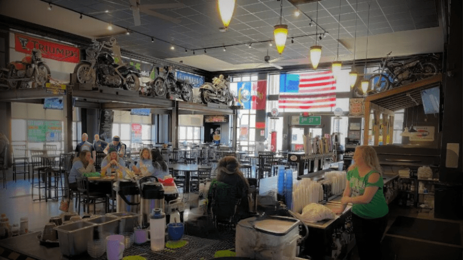 Image of The Biker Lawyers enjoying lunch at The Chrome Horse Saloon in Cedar Rapids Iowa