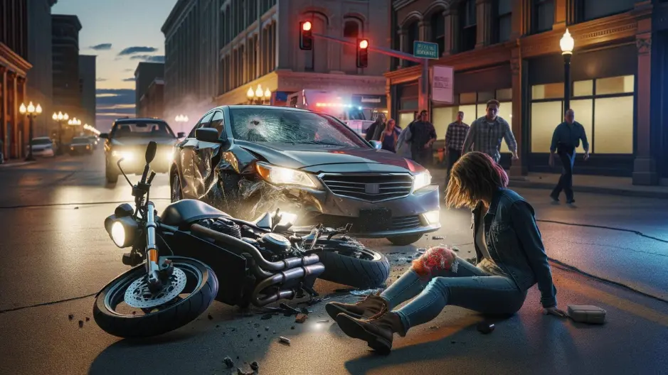 Image of a woman with an injured knee after a motorcycle accident