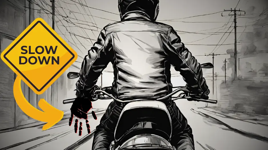 Illustration demonstrating the universal hand gesture for "back off" shown by bikers to tailgating motorists