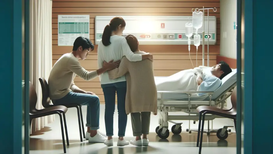 Image of a family visiting an injured relative in the hospital