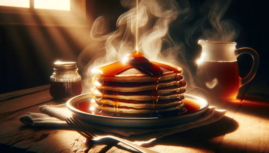 Image of a steaming plate of Pancakes to promote a Pancake Breakfast Midwest Motorcycle Event