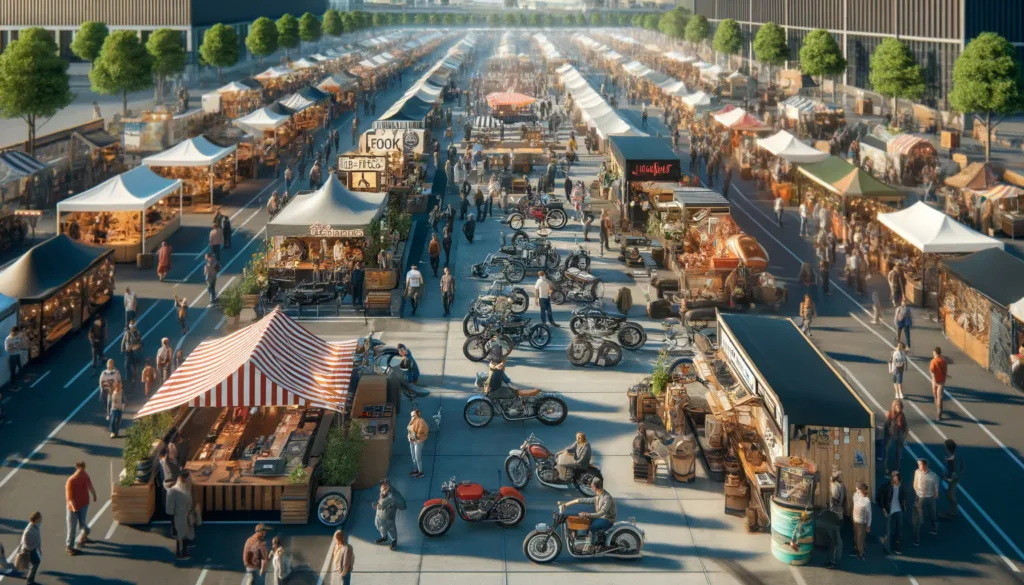 AI Generated image of avintage motorcycle swap meet in iowa