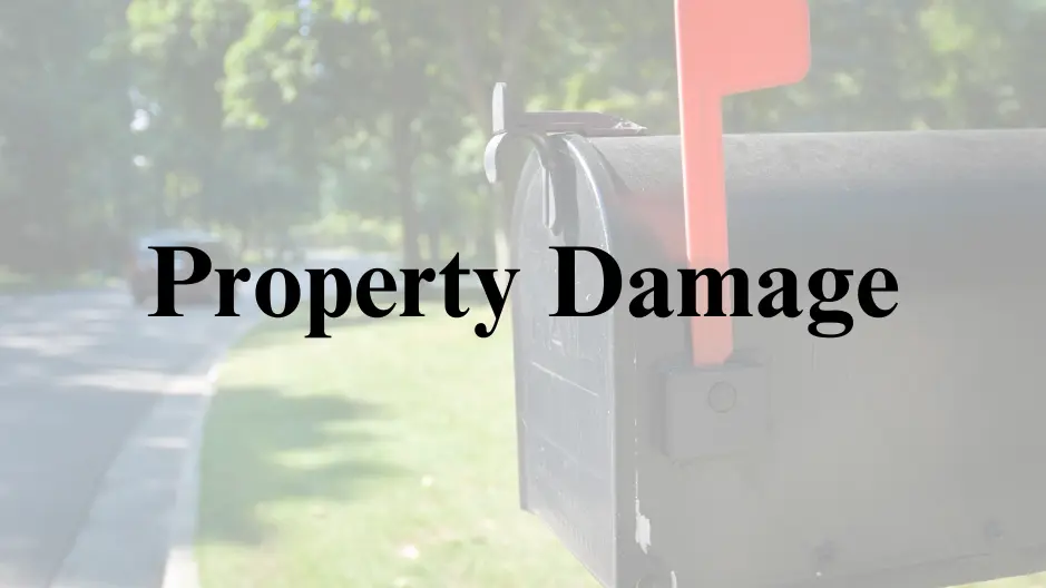 Image of a mailbox with text "Property Damage"