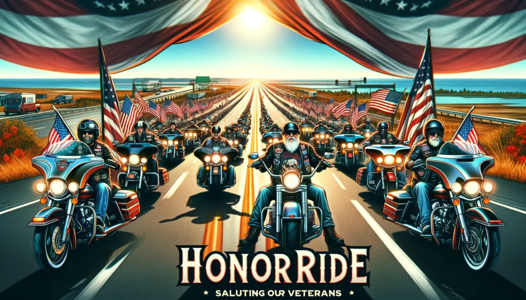 Image of a motorcycle ride to honor veterans
