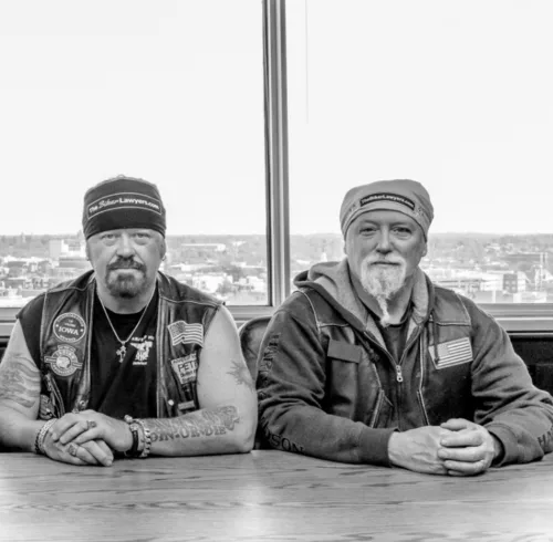 Black and white photo of Pete Leehey and Dan Matzdorff, Personal Injury Attorneys of The Biker Lawyers PC