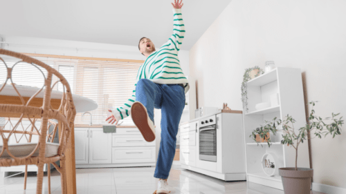 A person slips in his home and falls to the ground
