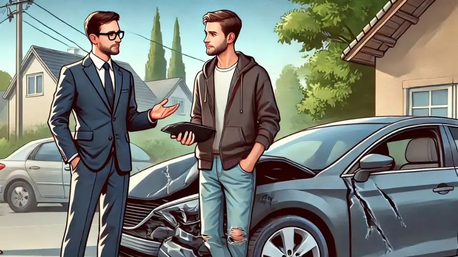 An insurance adjuster negotiating with a car owner, highlighting the importance of understanding one's rights.