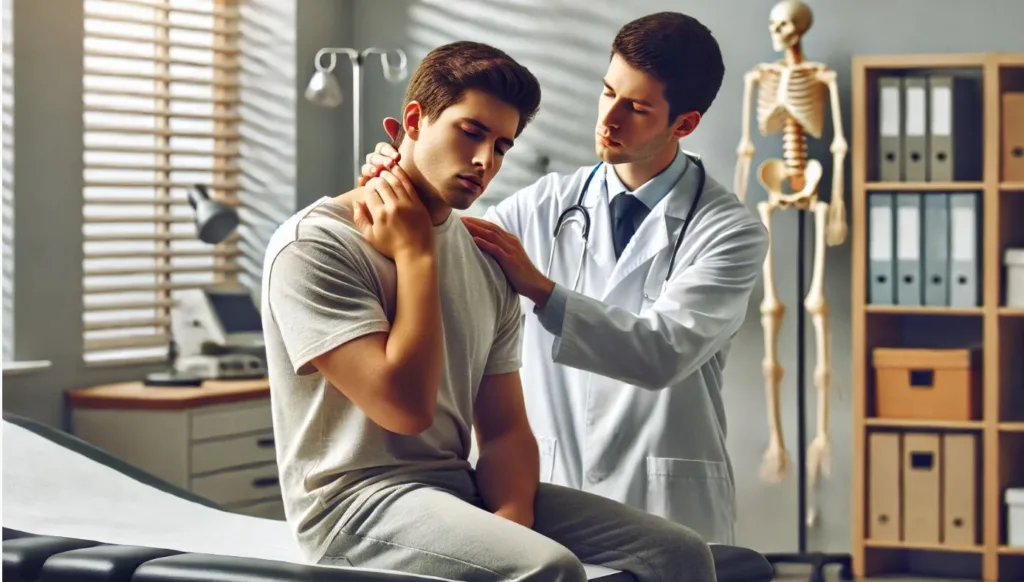 A doctor inspects the neck of a patient to consider further treatment