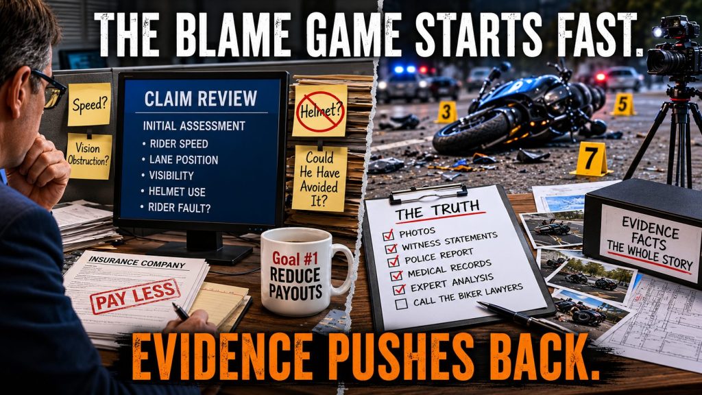 Image illustrating how insurance companies tend to try to find ways to deny claims and blame the victim but evidence fights back