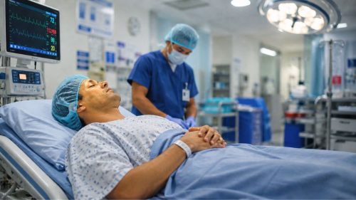 A man prepares for surgery after a severe injury
