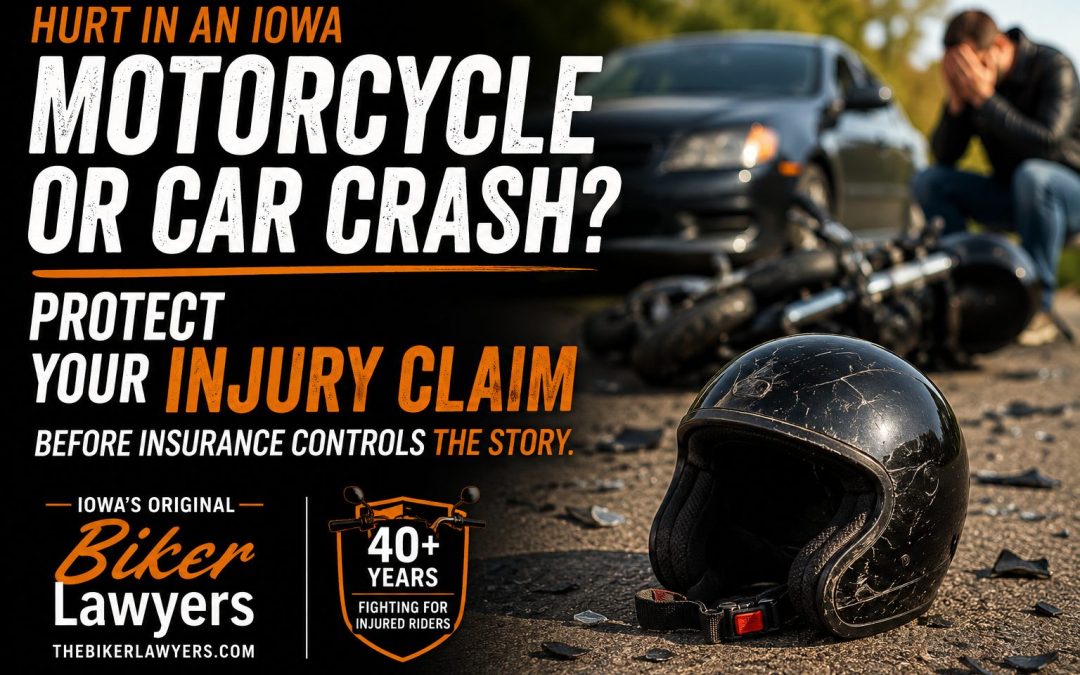 Image of a motorcycle crash scene with text 'Motorcycle or Car Crash?'