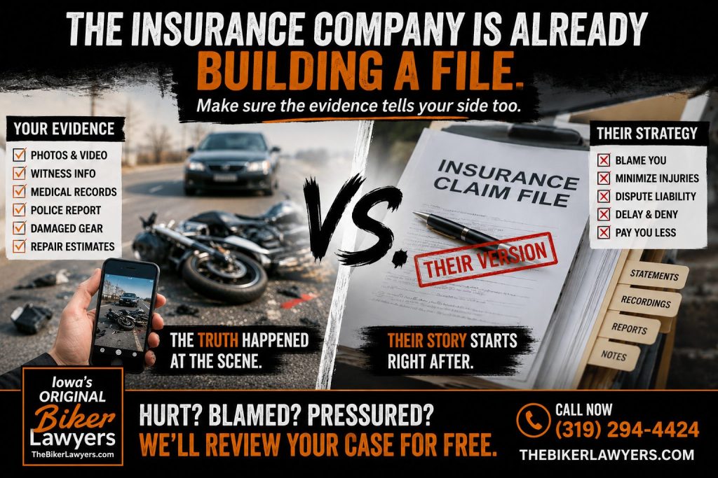 The injured person’s crash evidence compared with the insurance company’s claim file and strategy.